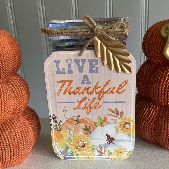 NWT BUNDLE- 2 TRIPLE STACKED TEXTURED ORANGE PUMPKINS GOLD STEMS & WOOD SIGN - Picture 5 of 17